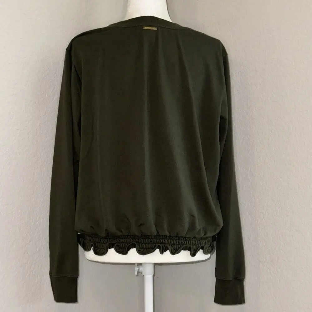 Michael Kors Ivy Green Basics Ruffle‎ Long Sleeve Women's XL Casual Boho